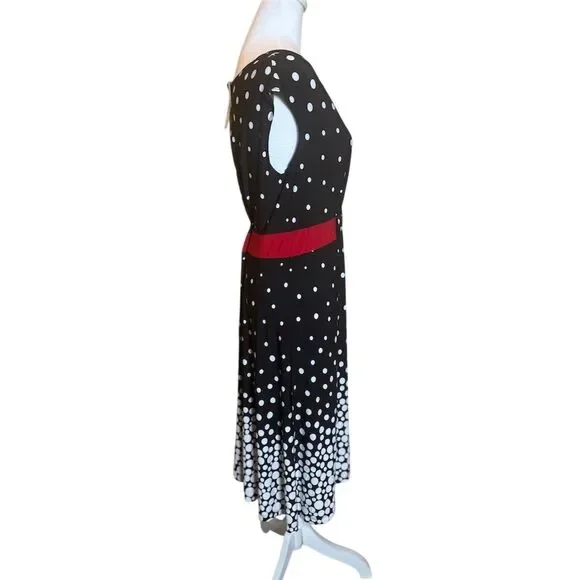 New Directions Women's M Polka Dot Fit & Flare Dress Red Accents - Picture 4 of 8